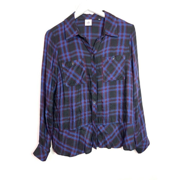 CAbi #3431 Blue/Purple Check Flannel Moody Plaid Button Down Size M - Picture 2 of 9